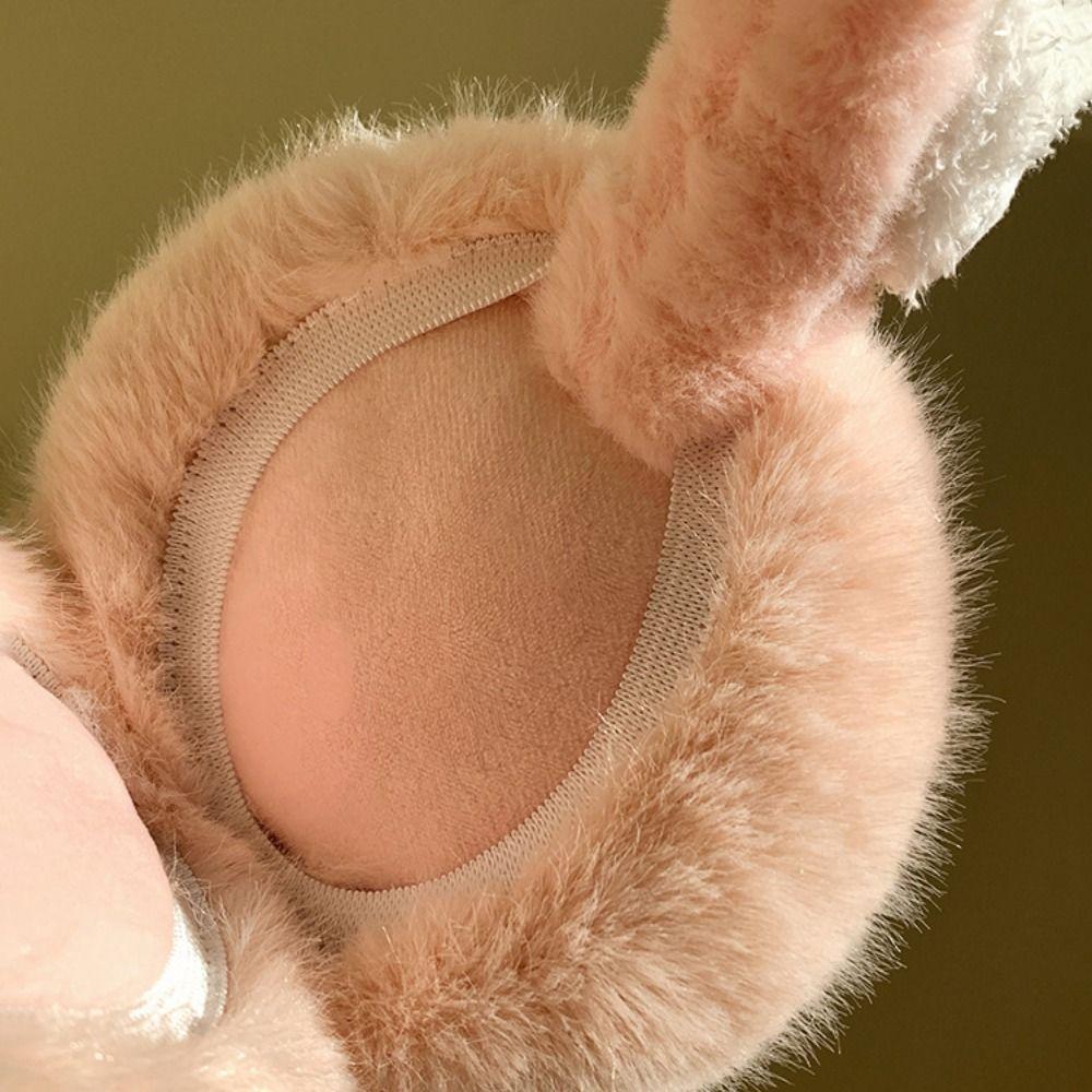Portable Rabbit Plush Earmuffs 3D Bunny Fluffy Earmuffs Fashion Winter Ear Covers  For Women Ladies