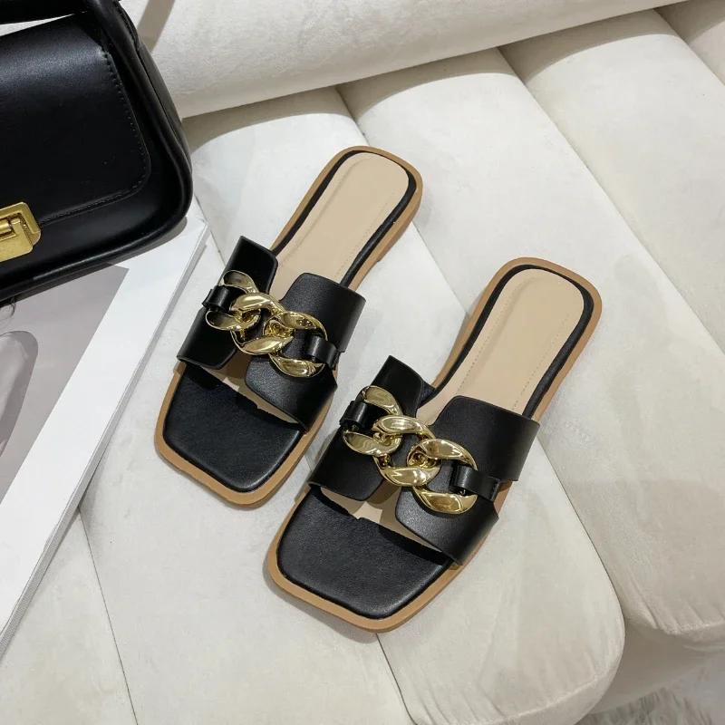 2024 Nye Sommersko for Kvinner Romersk Mote Designer Flate Sandaler Latex Myk Såle Sko Kvinnelig Pustende Strand Flip-flops