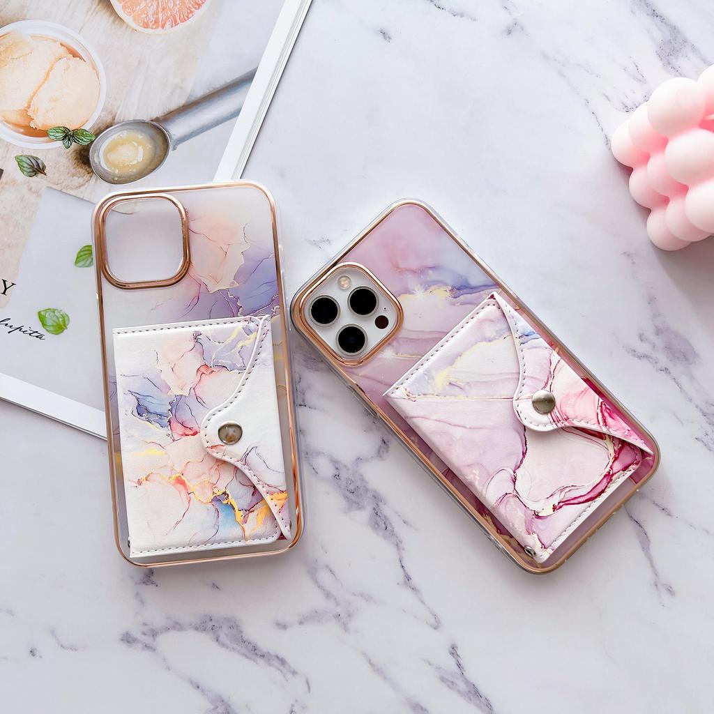 Luxus Vergoldung Marmor Malerei Brieftasche Kartenhalter Stoßstange Handyhülle Kickstand für iPhone 15 Pro Max Samsung Xiaomi Honor Oppo Moto IMD Rückseite