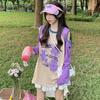 2KWEIRD  Contrast Color Loose T-shirts Cute Casual O Neck Chic Fashion Tops Kawaii Women Long Sleeve Sexy Tshirts
