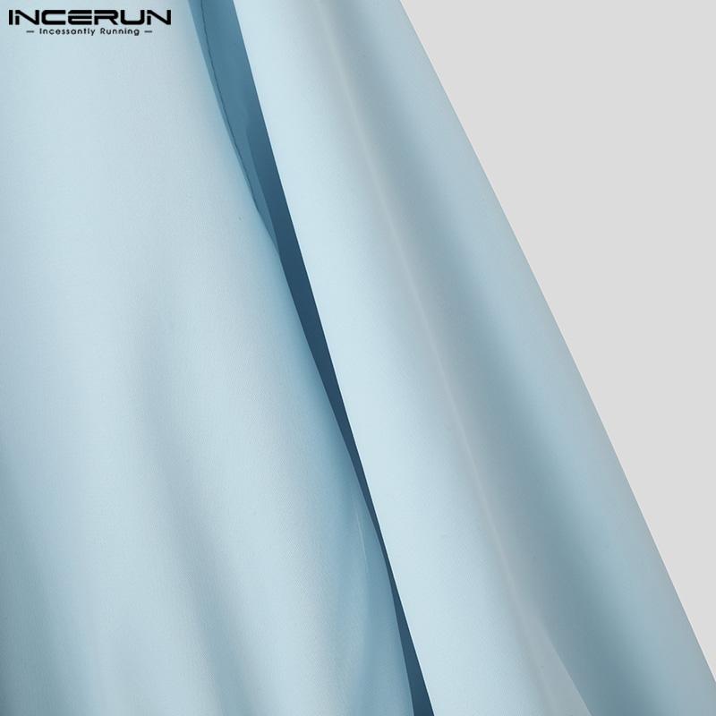 INCERUN Men Swing Collar Long Sleeve Slim Shirts Casual Solid Short Tops