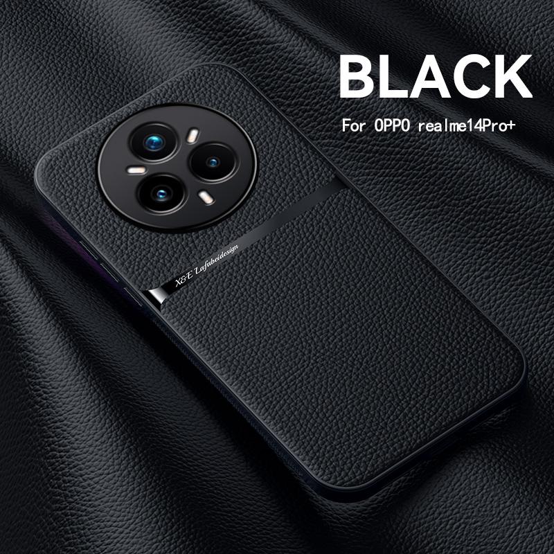 Luxury Texture PU Leather Phone Case For Realme 14 Pro Plus 5G Soft TPU Frame Hard Plastic Magnetic Shockproof Cover Fundas