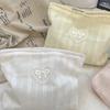 Beautiful INS Simplicity Cosmetic Bag Sweet Embroidery Bow Striped Makeup Case Portable Travel Earphone Cable Storage Bags