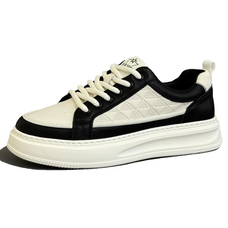 Cross-Border Little White Shoes Men'S Autumn New Breathable Men'S Versatile Trendy Shoes Leather Thick-Soled Light Heightening Board Shoes Men