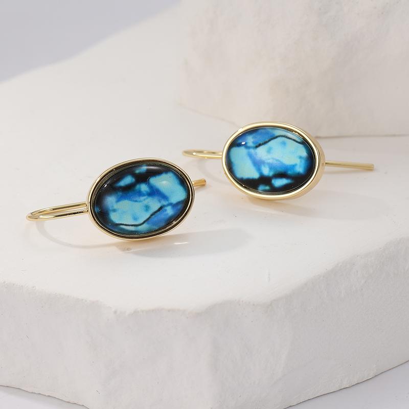 Luxuriöse Glatte Ovale Blaue Synthetische Zirkonia Hängeohrringe für Damen Elegante Exquisite Bankett Hochzeit Schmuck Accessoires