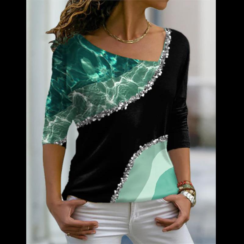 Модные женские футболки с нерегулярным диагональным воротником — фото 3