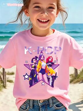 Kpop T-Shirt Casual Anime Character Print Short Sleeve Anime Clothes Soft Comfortable Kids Tee