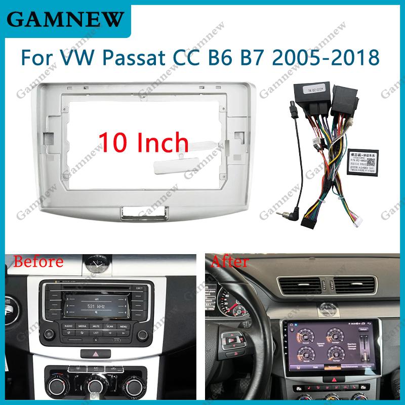 10 Inch Car Radio Fascias Frame For VW Passat CC B6 B7 2005-2018 2DIN Stereo Panel Wiring Harness Power cord Adapter Can