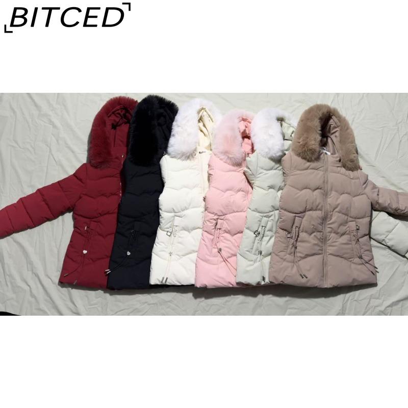 BITCED Winter Cotton Coat Slim-Fit Women's Short-Length Wool-Fur Collar Cotton Jacket Warm Cold-Resistant Cotton Coat