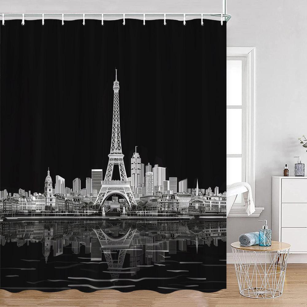 Fashion Paris Tower Shower Curtains European City View Aesthetic Bathroom Curtain Polyester Fabric Bath Decorations for Home