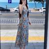 French blue floral suspender dress children's summer 2026 new seaside vacation wear beautiful waist skirt