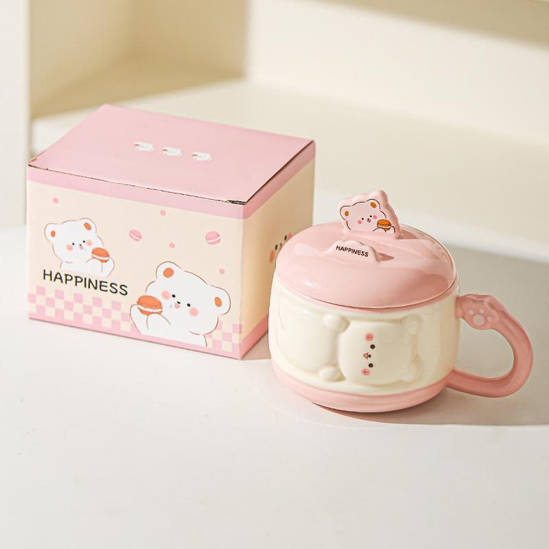 Cute Girl Cartoon Chubby Ceramic Mug with Lid Mobile Phone Stand Cup Birthday Gift Water Cup Souvenir