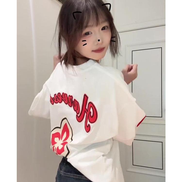 Women's Trendy American Street Style Summer 2025 Embroidered Loose-Fit Cotton T-Shirt