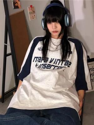 Y2K korejské vintage streetwear Běžné Acubi Harajuku Egirl Trička s krátkým rukávem Grunge Estetika Nadměrná trička Topy Oblečení