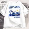 Men's Summer Explore Gravity T-shirt Cotton Fashionable Casual Loose T Shirt Pattern Printed Round Neck Short Sleeved T-shirts
