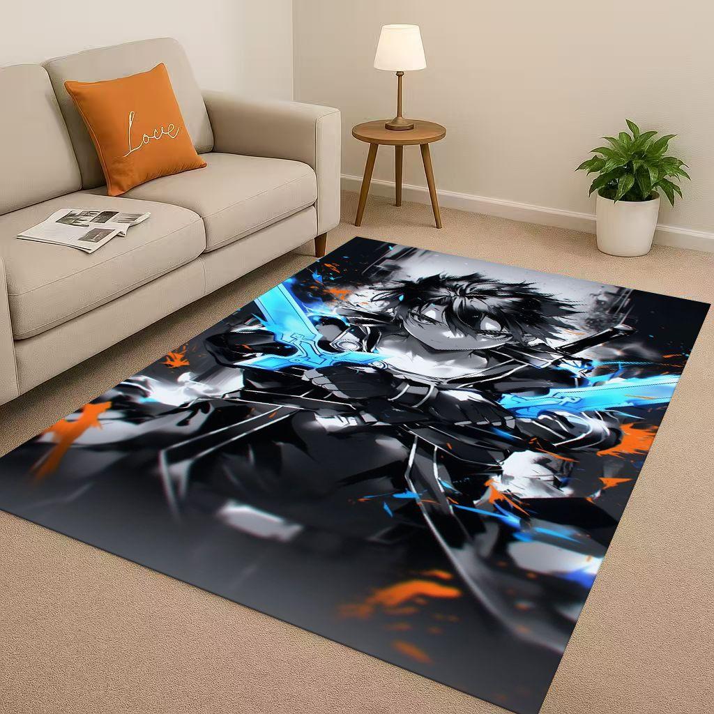 3D Sword Art Online SAO Cartoon Kirito Yuuki Asuna Living Room Non-Slip Area Rug Soft Carpet for Bedroom Sofa,Home Decor Doormat