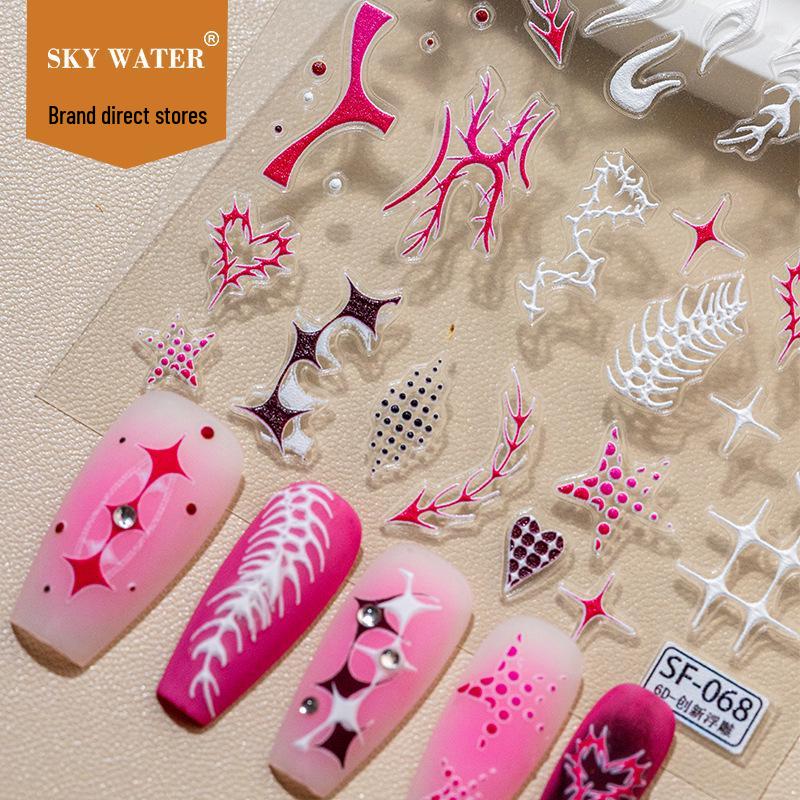 SKY Sweet 3D Star & Heart Embossed Nail Art Stickers