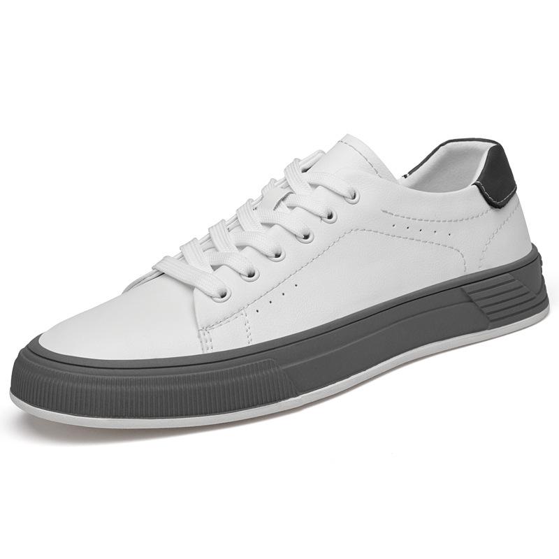 Men's Low-Top White Cowhide Sneakers - Versatile Casual Youth Style for Spring and Autumn