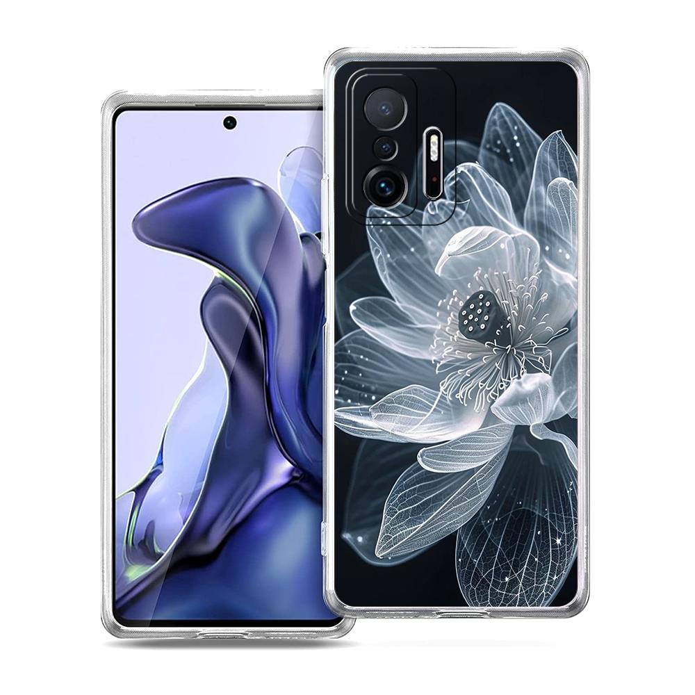 Transparent Phone Case for Xiaomi Mi 15,14,13,12,11,Ultra,13T,12T,Poco,X3,NFC,F3,F6,Pro,Lite Soft TPU Shell Cute White Lotus Bag