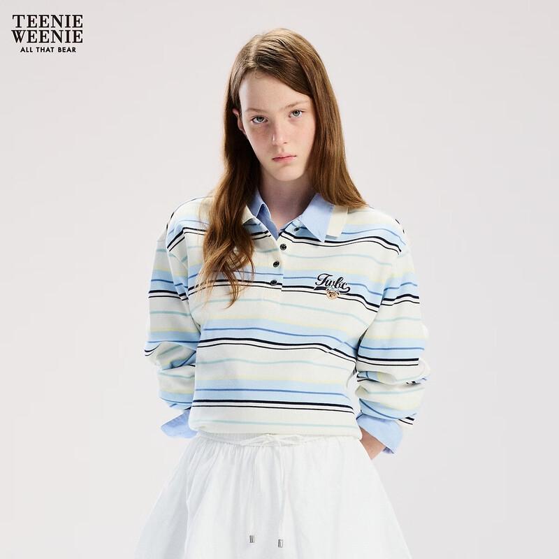 Teenie Weenie Women's Striped Polo T-Shirt with Bear Lettering