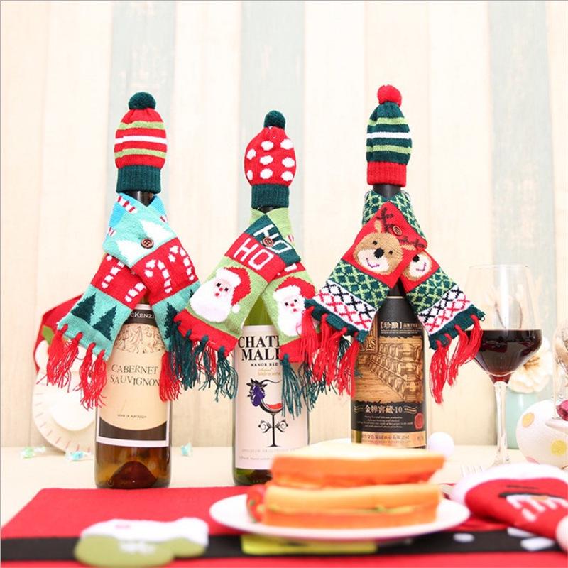 Christmas Wine Bottle Decoration, Christmas Scarf Hat Set, Christmas Wine Bottle Cover