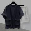 Unisex Workwear Faux Two-Piece Round Neck T-shirt & High-Grade Casual Shorts Set