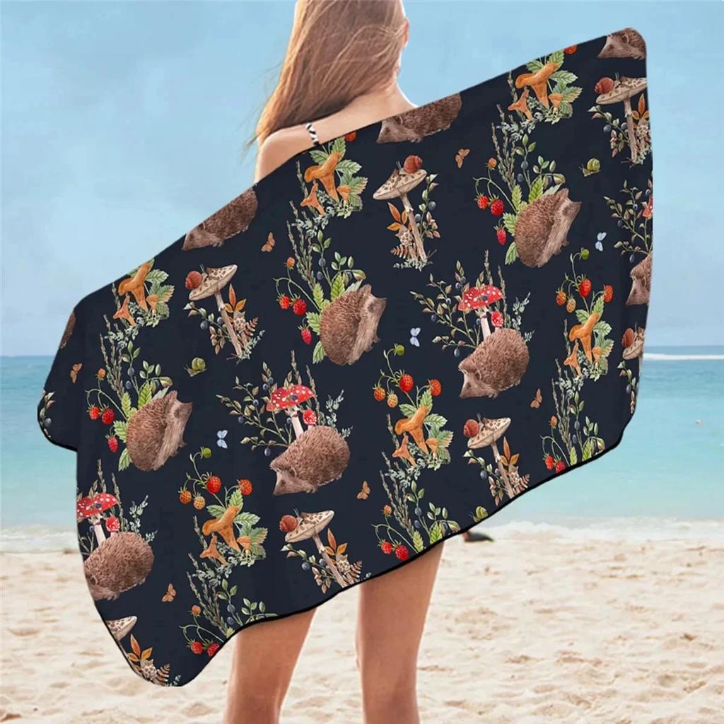 Cute Hedgehog Bath Towel Cartoon Beach Towel for Bathroom Hotel Gym Spa Sport Travel Camping Soft Absorbent Kitchen Dish Towel