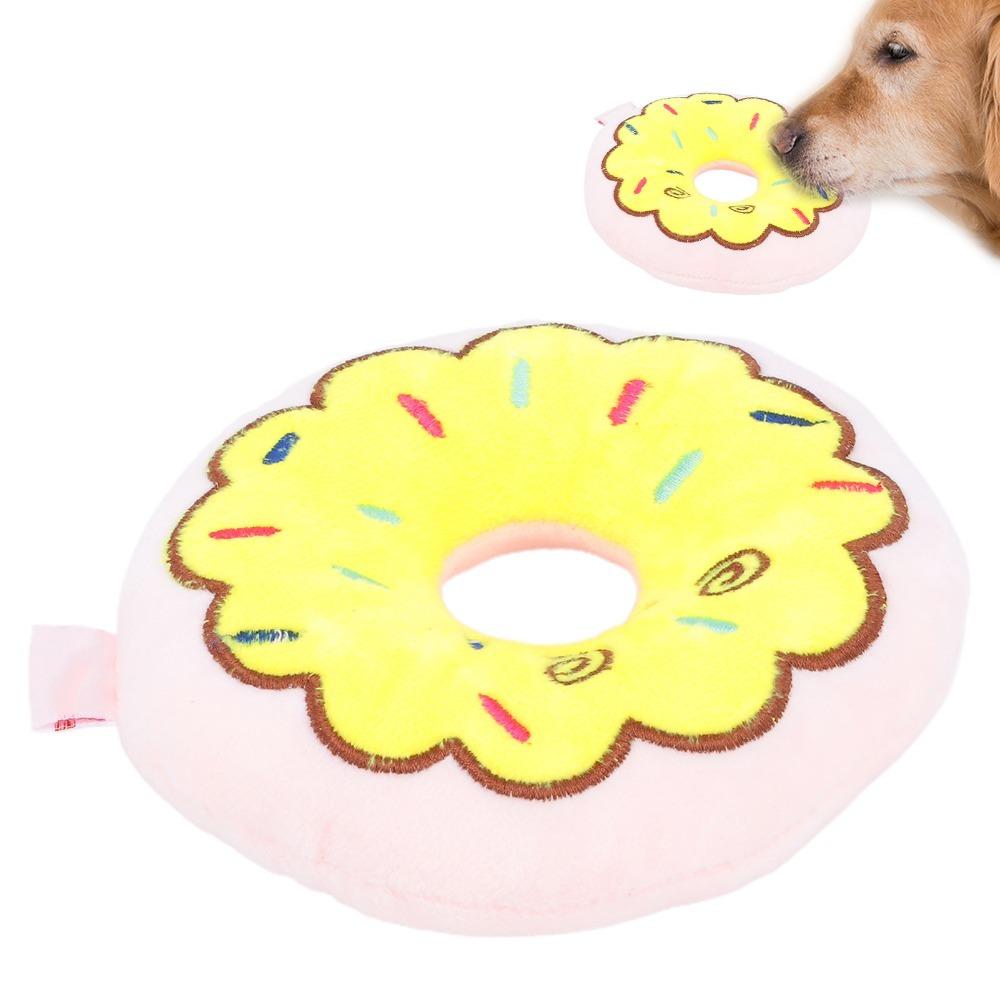 Brinquedo de Cachorro Donut Recheado de Pelúcia Squeaker Dentro Brinquedo de Animal de Estimação de Pelúcia Brinquedo de Cachorro em Forma de Comida Mastigação Diária