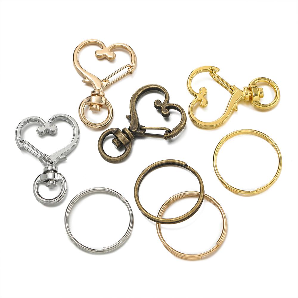 20pcs/Set Heart-shaped Rotary Lobster Clasp with Key Ring for Key Chain Bag Holder Keychain for DIY Jewelry Making Supplies