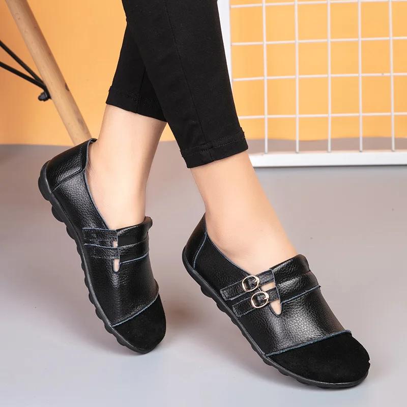 

Fashion Autumn New Women Shoes Genuine Leather Flats Shoes Casual Loafers Comfortable Womens Moccasins Zapatos De Mujer Plus Size 35-44 35
