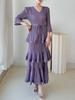 Miyake 2026 High-End V-Neck Tie-Up Layered Midi Dress