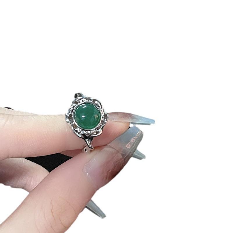 National Style Jade Advanced Sense Cold Wind French Irregular Opening Ring Personality Ring