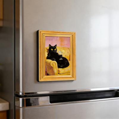 Cornice Magnetica Divertente in Legno per Frigorifero Magnete Retro Carino Gatto Nero con Portafoto per Frigorifero Ufficio Cucina Armadietto Lavagna Bianca