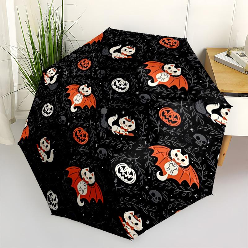 1pc Halloween Cats Automatic Open/Close Umbrella, Windproof, Folding Compact Umbrella with Lightweight Design for Women/Men078