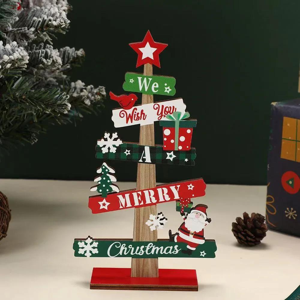 2/4×Wooden Xmas Tree Ornaments Santa Claus Snowman Plush Toy 2026 Merry Christmas Home Decoration New Year Desktop Decor Navidad