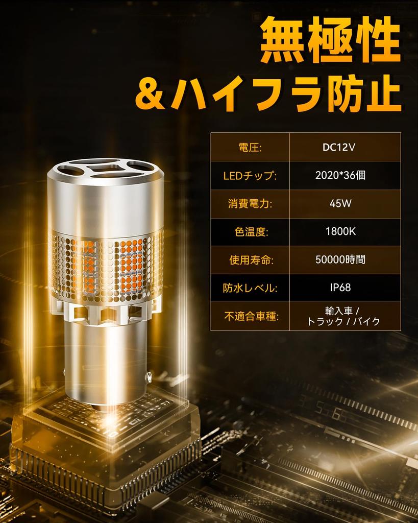 BORDAN S25 LED Turn Signal, Pin Angle, 150°, Stealth Genuine Amber, High Fla Prevention,