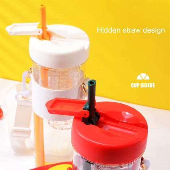 Botella de Agua de 850ml con Paja Plegable, Gran Capacidad, Filtro de Té, Correa Ajustable, Taza de Agua para Té de Frutas para Exteriores