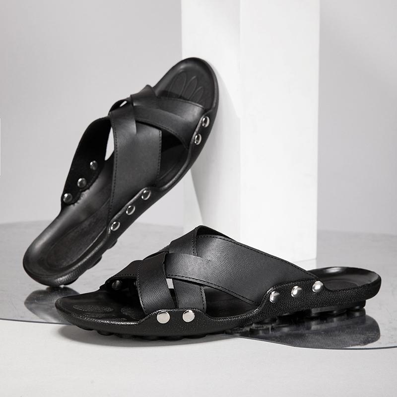 Comfy Summer Men's Slippers Leisure Walk Flip-Flops Travel Male Beach Flats Comfortable Beach Shoes Non-Slip Half Drag Sandals