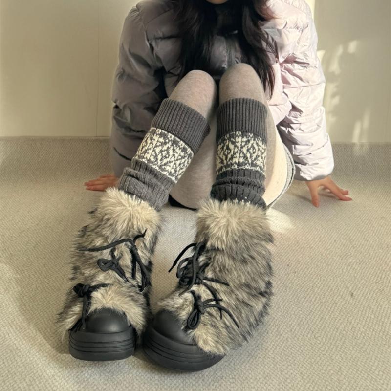 Sweet Christmas Leg Warmers Knitted Leg Sleeves Harajuku Long Leg Socks Winter Warm Boot Cuffs Toppers for Womens Girls