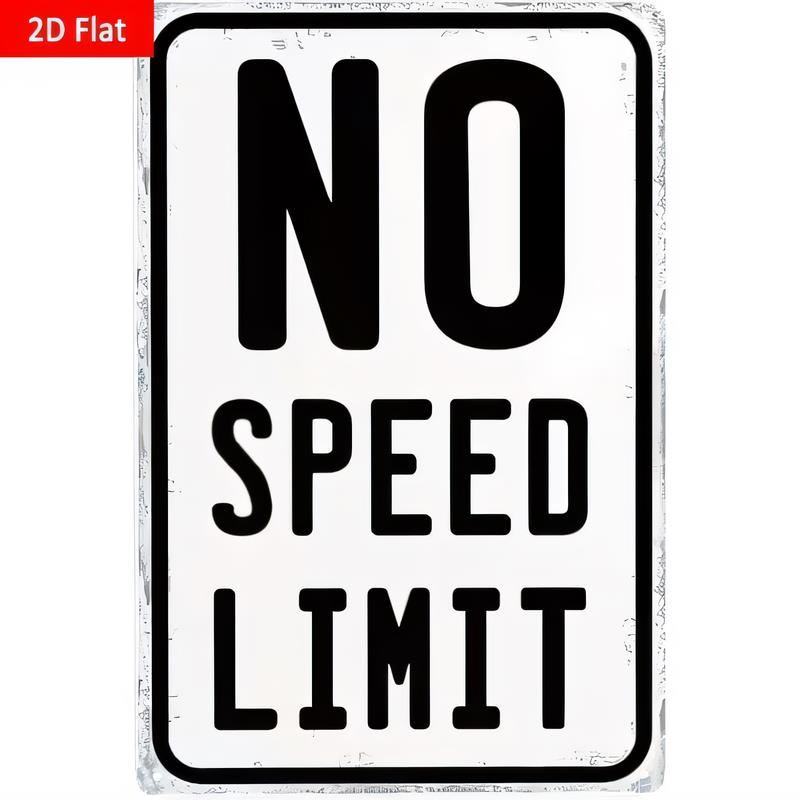Vintage Tin Sign NO SPEED LIMIT Metal Wall Art for Garage Man Cave Decor Funny Road Highway Warning Plaque   Retro Style Dec