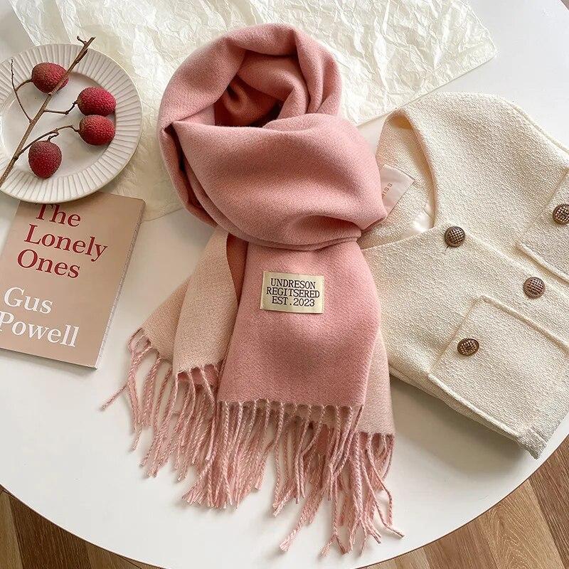 

Solid Color Warm Winter Cashmere Scarf for Women Double Sided Neckerchief Knitted Wraps Korean Style
