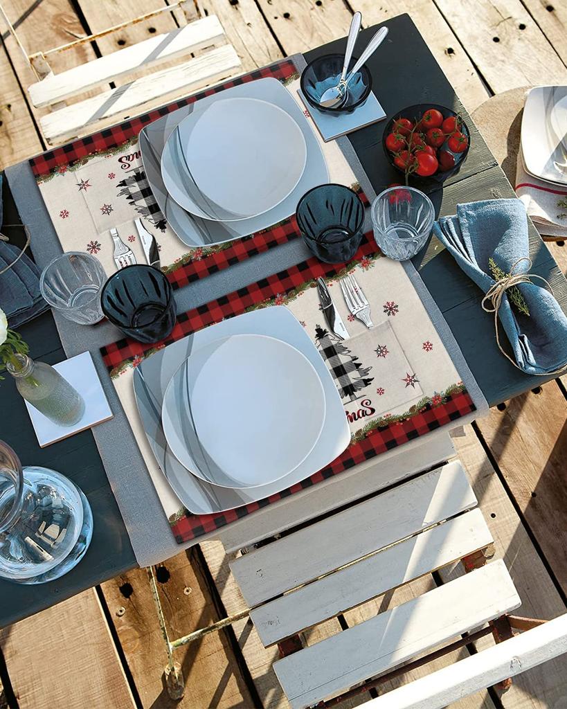 Christmas Tree Buffalo Plaid Placemats Set of 5 Christmas Placemats  Place Mats for Dinner Kitchen Table Party Home Decoration