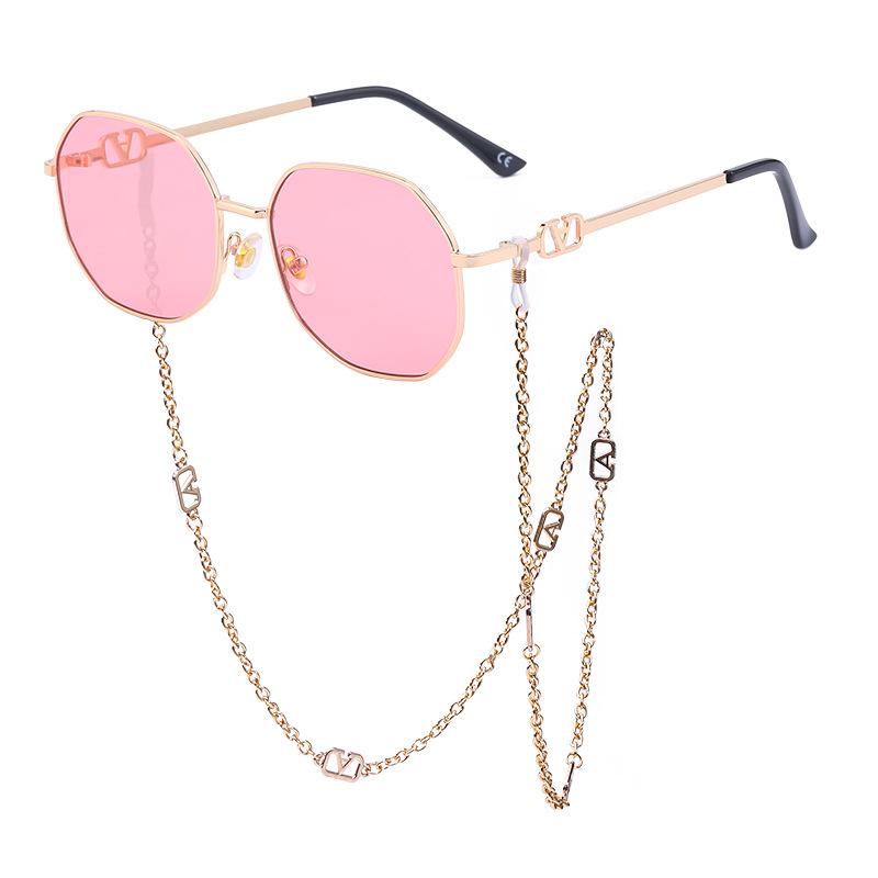Chain Sunglasses Women'S Anti-Drop Chain Lanyard Irregular Polygon Full Frame Sunglasses Women'S Trend