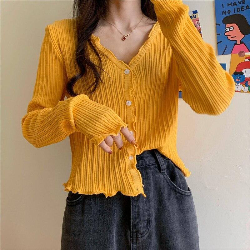 Suéter corto coreano Mujeres Cuello en V Cárdigan de punto 2021 Moda Mujer  de pecho único Elasticidad Suéter cardigan recortado Femenino comprar a  buen precio — entrega gratuita, reseñas reales con fotos — Joom