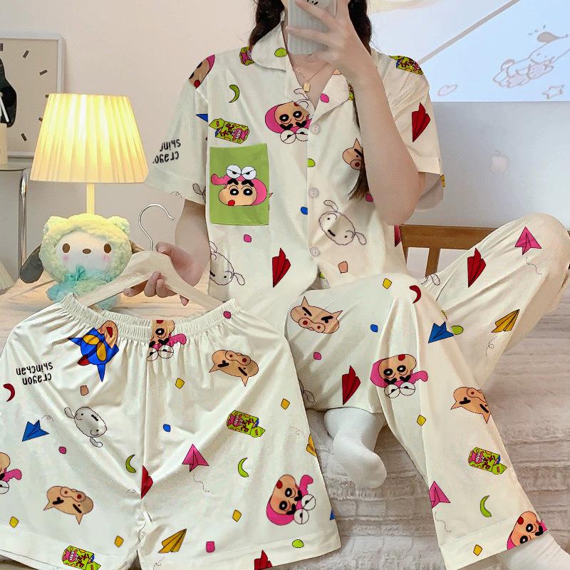 

Милая ветрозащитная свободная пижама с коротким рукавом женская весенне-летняя высококачественная пижама-тройка для дома M