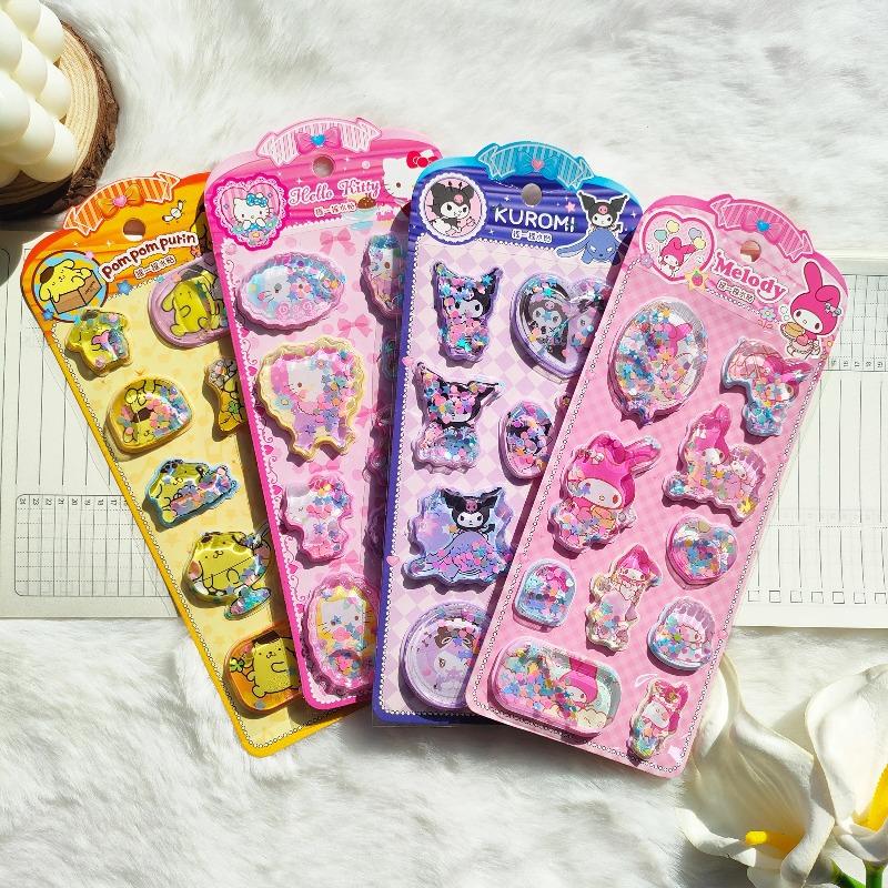 Sanrio 3D Shake Water Decal Kawaii Hello Kitty Kuromi Three-dimensional Crystal Decoration Handbook Decal Children's ToyGift