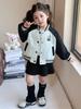 Girls' Cat-Themed Baseball Jacket - 2025 Spring/Autumn Casual Children's Top