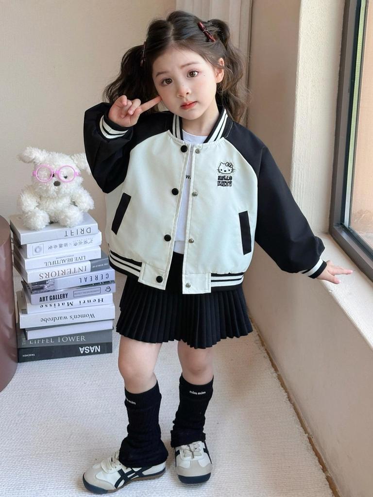 Girls' Cat-Themed Baseball Jacket - 2025 Spring/Autumn Casual Children's Top