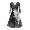 Kvinners mote V-hals Ruffle Langermet Halloween Print Slim Fit Gown Casual Dress