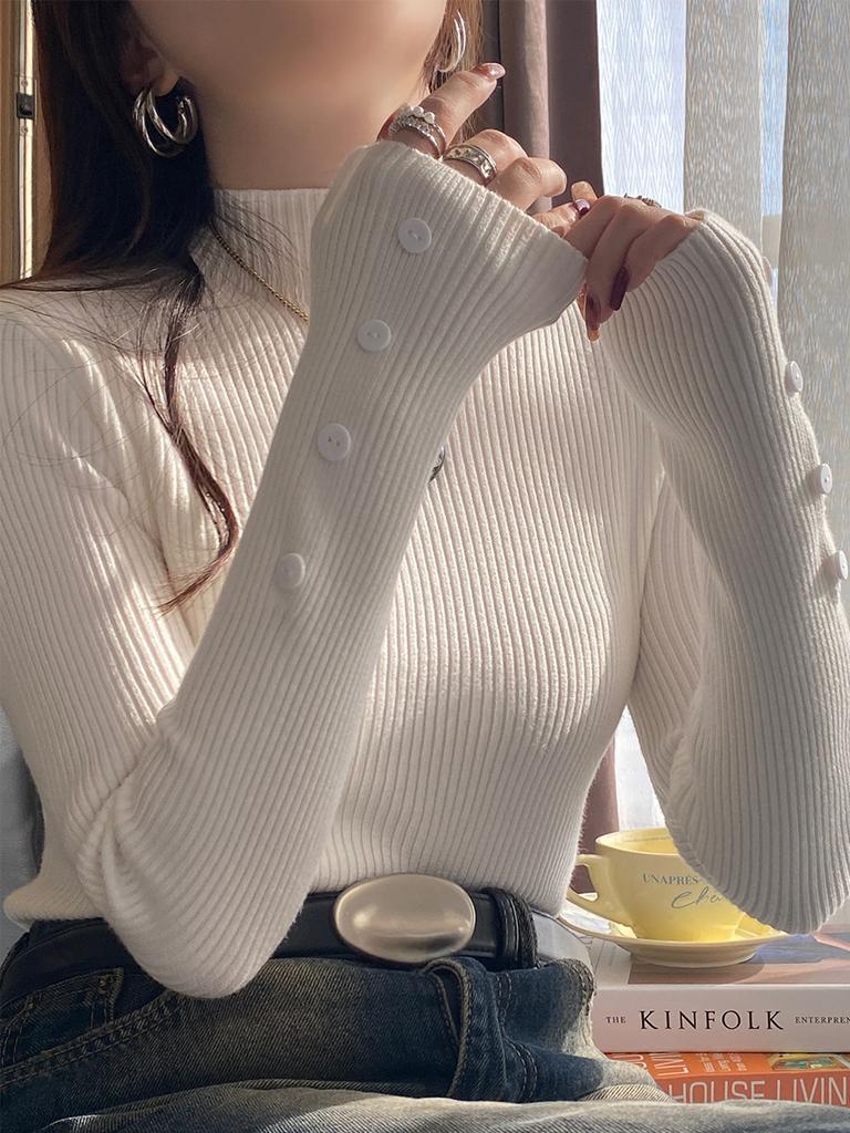 Sweater women's 1116 new autumn and winter interior design bottoming shirt white semi-turtleneck knitted sweater top